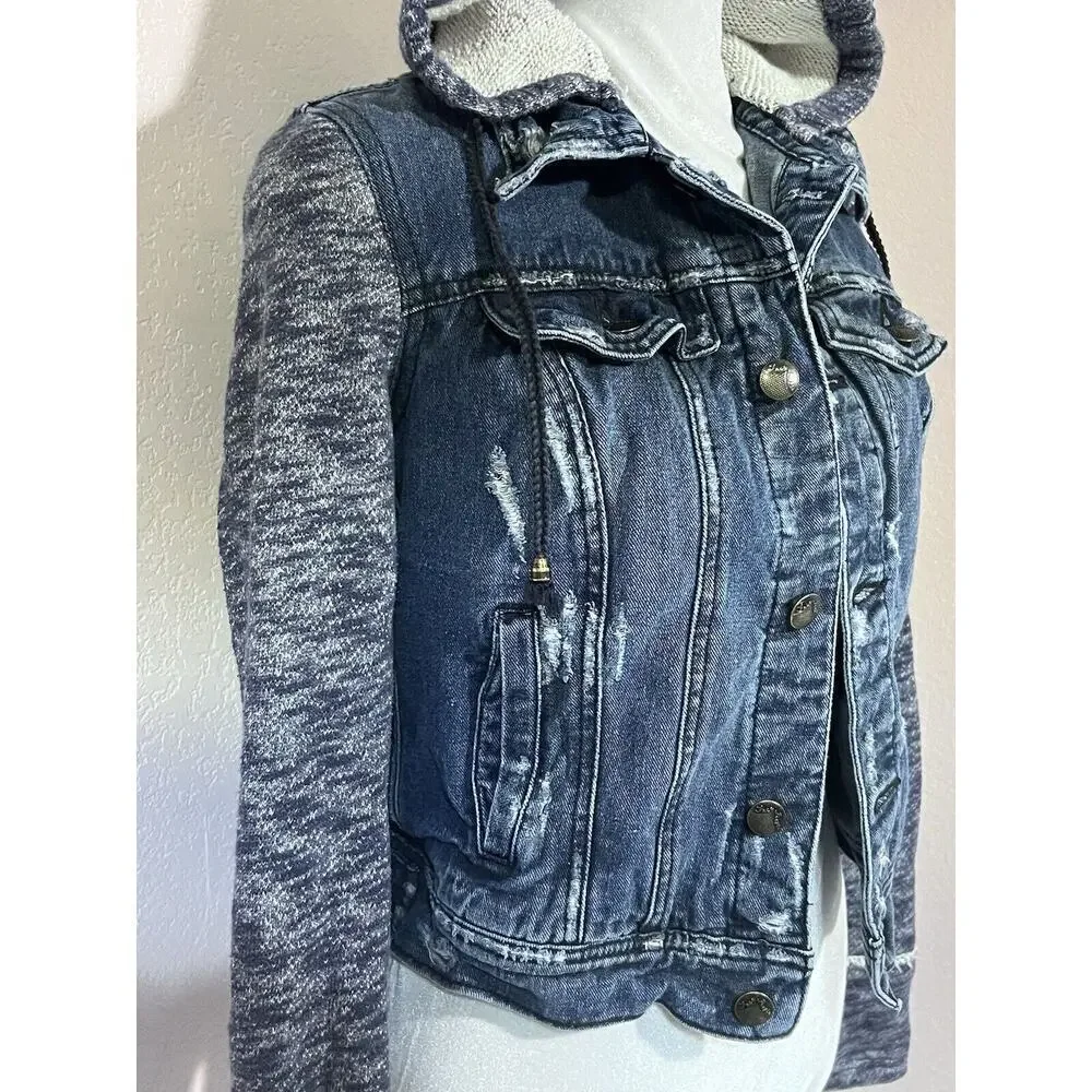 Free People Jean Jacket Hoodie Casual Grunge Cotton Fall Indie Distressed XS